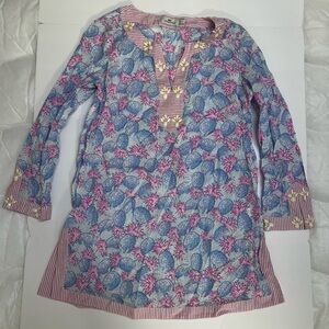 Vineyard Vines 100% cotton  Embellished Blue and Pink Pineapple Coverup Tunic